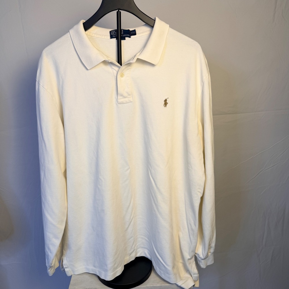 Polo Ralph Lauren Mens XXL Long Sleeve Shirt Cream White Pique Pony Logo,preppy
